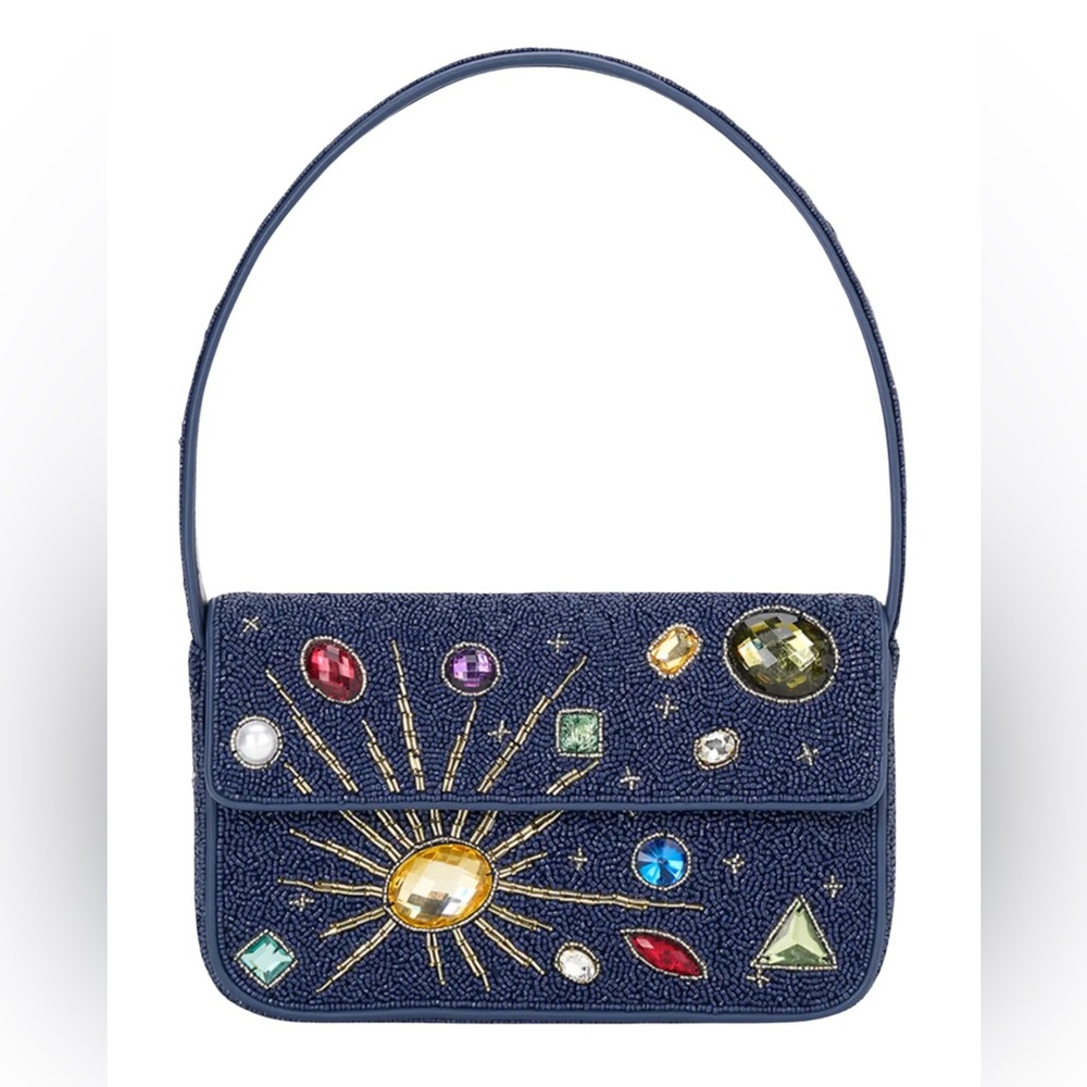 πΊπHPππΊ NWT Staud Beaded Tommy Shoulder Bag Navy Celestial π Rare π - Picture 13 of 16